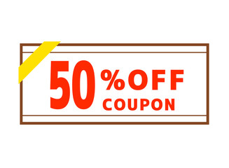 白い50%オフクーポン　茶色いラインと黄色いリボン1本