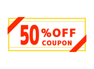 白い50%オフクーポン　黄色いラインとリボン2本