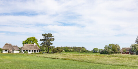Fototapeta na wymiar Landscape with old farm house at Langeland,Denmark