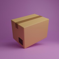 Delivery carton box 3d illustration on a purple background