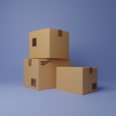 Delivery carton boxes 3d illustration on a blue background