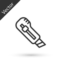 Grey line Stationery knife icon isolated on white background. Office paper cutter. Vector