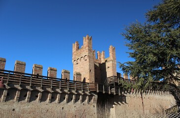 Italy, Marche: Foreshortening of small village called Gradara..