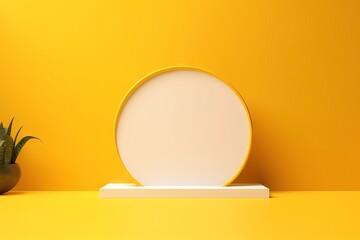 showing 3d product summer yellow rendering blank blank background style minimal vivid stand splay