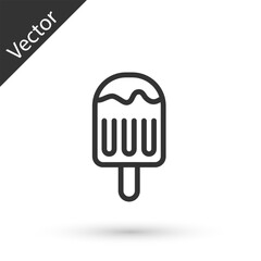 Grey line Ice cream on stick icon isolated on white background. Sweet symbol. Vector