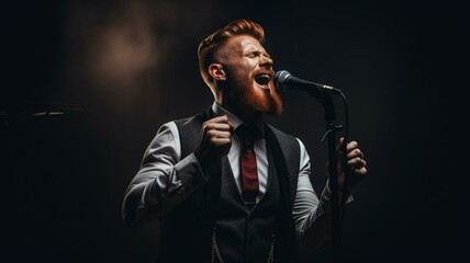 man singing into microphone