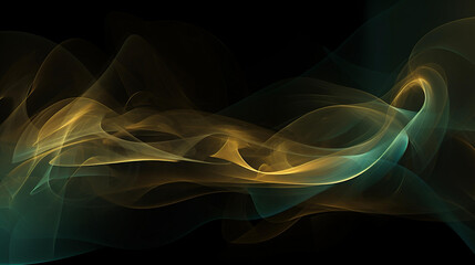 abstract yellow gold and green smoke on black