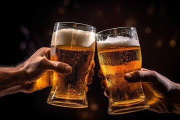 hands holding glasses with beer, celebrating live, cheers with Generative AI