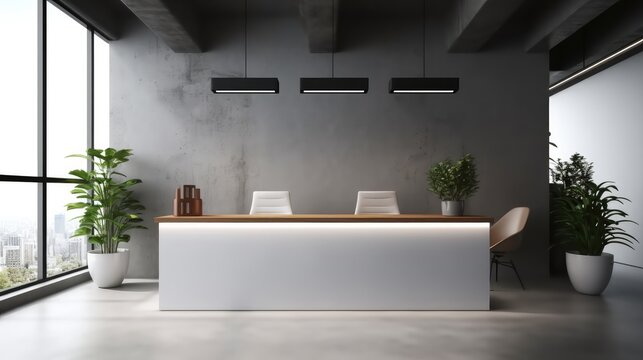 Modern Office lobby interior and reception desk with copy space.