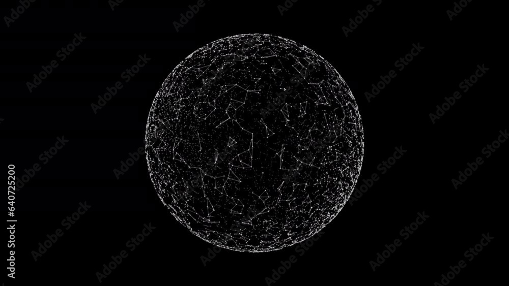 Aufkleber abstract plexus sphere made of white dots and lines on a black background. looped 4k animation.