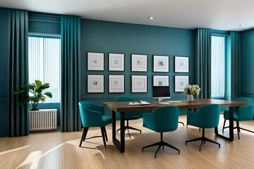 A creative office interior, thoughtfully designed with vibrant colors, flexible spaces, and inspiring decoration 