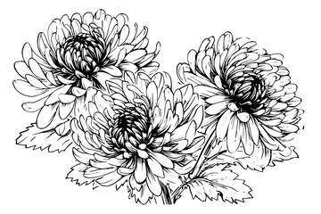 Hand drawn ink sketch of chrysanthemum. Vector illustration in engraving vintage style.