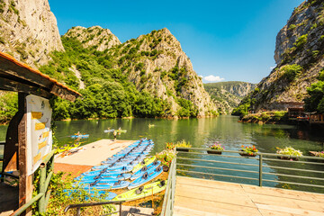 popular tourist destination - Matka Canyon. Wonderful morning scene of North Macedonia, Europe. - obrazy, fototapety, plakaty