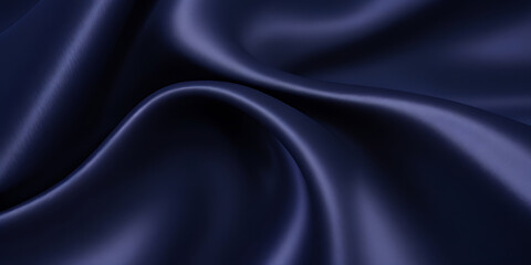 Fototapeta premium Navy blue silk satin. Dark elegant luxury abstract background with space for design. Shiny smooth fabric. Soft folds. Drapery. Color gradient. Lines. Wavy pattern.
