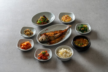 Korean food dish Soy Sauce Marinated Crab, Set Menu, Grilled La Ribs, Barley Gulbi, Grilled Dried...