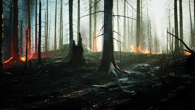 Rain forest fire disaster is burning caused by humans