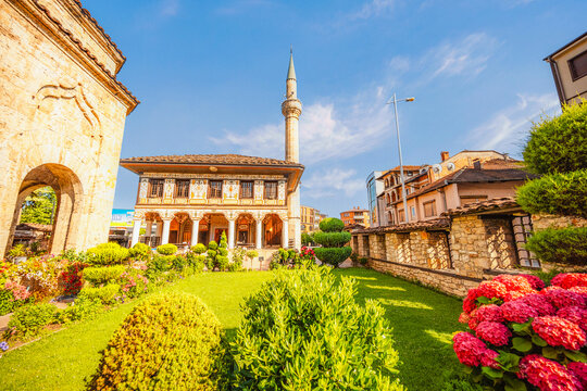 Tetovo, North Macedonia - 5 July 2023: Tetovo Painted Mosque aka Sarena Dzamija, Alaca Cami, Xhamia e Pash&euml;s.