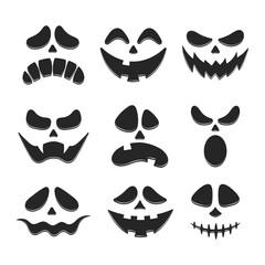Scary and funny faces. Faces for Halloween pumpkins and ghosts. Monster silhouette.