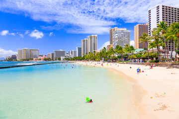 Honolulu, Hawaii. Waikiki beach and Honolulu's skyline.