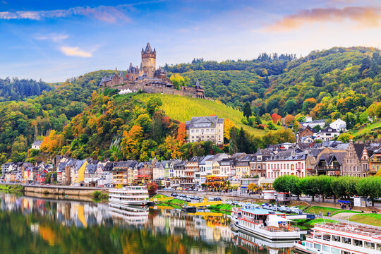 Cochem, Germany. Old town and the Cochem (Reichsburg) castle on the Moselle river.