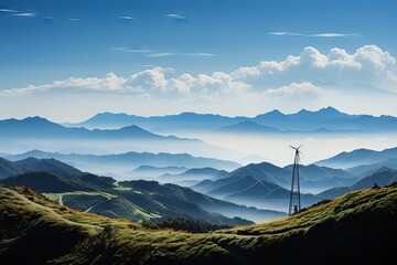 mountain power panoramic generator china background electricity inland mountains view view panoramic stretches energy wind ridge nature wind wind white farm turbines ridge blue farm renewable s blue