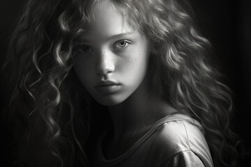 Black and white portrait of a young girl