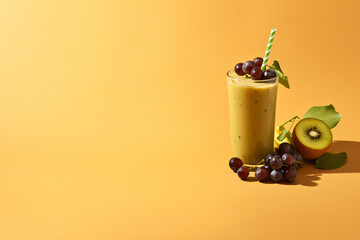 Fruit smoothie on olive copy space background