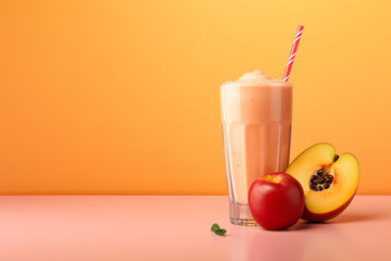 Fruit smoothie on peach copy space background