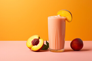 Fruit smoothie on peach copy space background