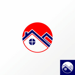 Obraz premium Logo design graphic concept creative abstract premium vector stock sign circle block with double roof house chimney. Related to property home healthy