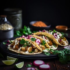 Professional Shot of a Taco with lot of Vegetables. Colorful Food Photography.