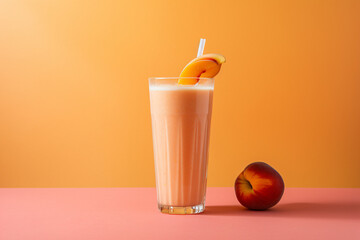 Fruit smoothie on peach copy space background