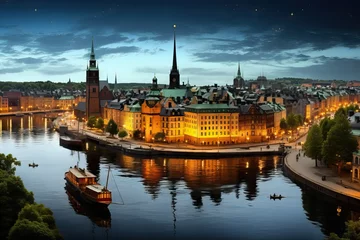 Foto op Aluminium landmark roof panorama traffic tower hall north scandinavia sweden stockholm northern panorama european town view royals scenery europa summer sky capital travel stockholm old clear panoramic sweden © sandra