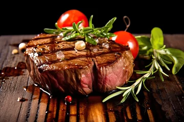 Foto op Canvas meal pepper beef spice close rare mignon shop closeup barbq beef wood grilled cut juicy cooked food menu seared center wooden barbq garn fillet herb grilled steak cow surface blood nner medium steak © sandra