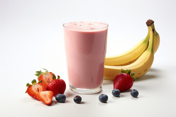 Fruit smoothie on white copy space background