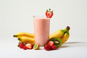 Fruit smoothie on white copy space background