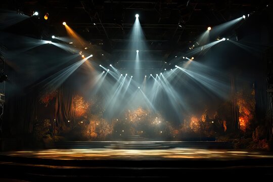 design setup entertainment smoke modern effect show illumination light stage equipment lights bright scene indoor event theatre background blue h lamp beautiful concert colours night spotlight stage