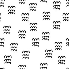Simple pattern with hand drawn scribbled waves. Seamless vector minimalistic pattern on white background. Doodle print