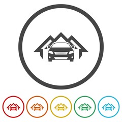 Home of Garage car logo. Set icons in color circle buttons