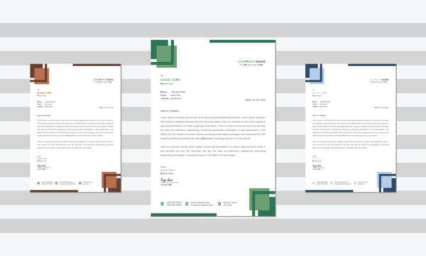 Professional letterhead design template with 3 colors.