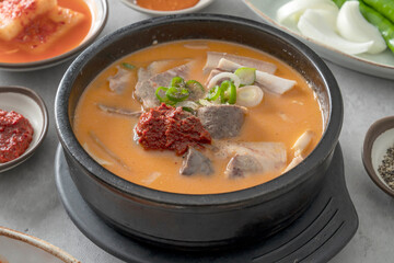 Korean food dish Sundaeguk, Spicy Sundaeguk, Pork Belly Sundaeguk, Yangseonji Hangover Soup, Naejangtang, Side Dish