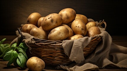 still life with basket of potatoes