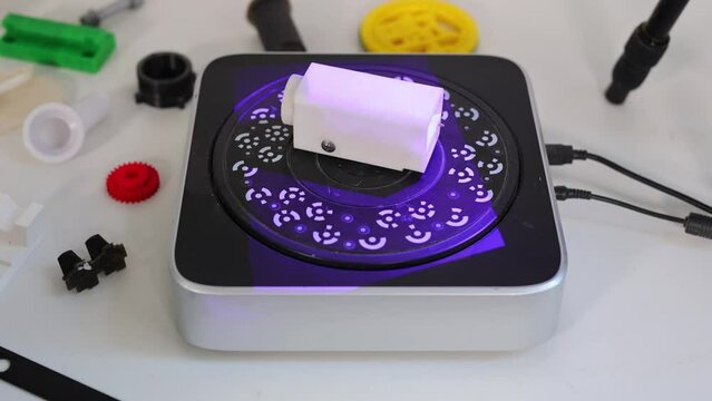 Scanner of three-dimensional parts. Device scans volume part. 3D scanner. Equipment for 3D printing.