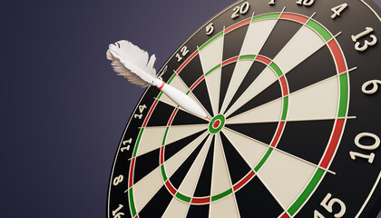 Target for darts on a dark background. Classic sports equipment as a conceptual 3D illustration.