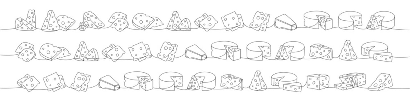 Set of cheese one line continuous drawing. Cheese products continuous one line illustration. Vector minimalist linear illustration