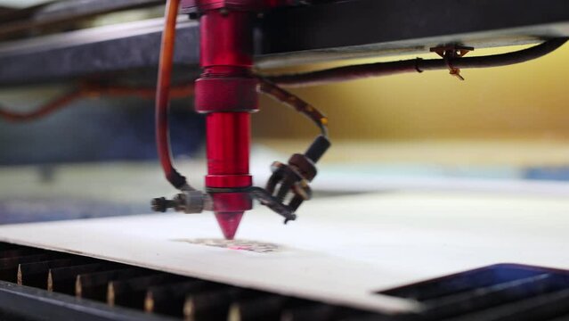 CNC Laser cutting wood. Laser cuts from plywood in production