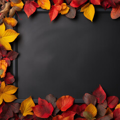 black blackboard framed by autumn leaves