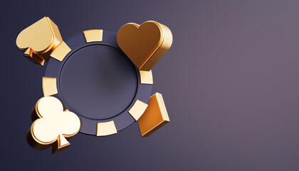 Casino chip poker balckjack baccarat and chips gold 3d render 3d rendering illustration