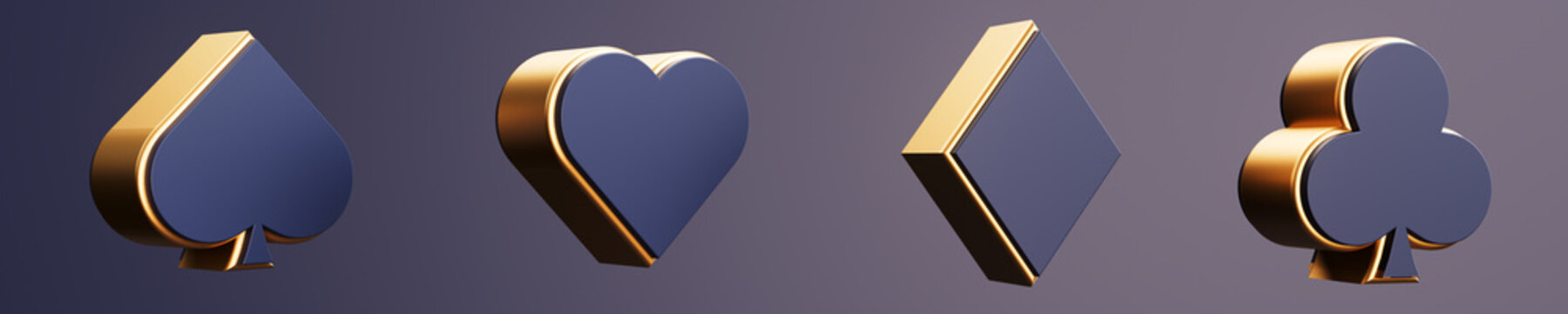Aces playing cards symbolize clubs, diamonds, spades and hearts in gold and black. 3d rendering illustration