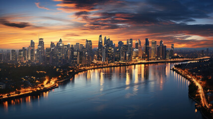 Fototapeta na wymiar Beautiful panoramic view of the city of Shanghai at sunset.